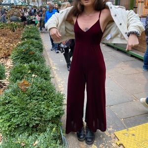 URBAN OUTFITTERS Maroon Velvet Jumpsuit
